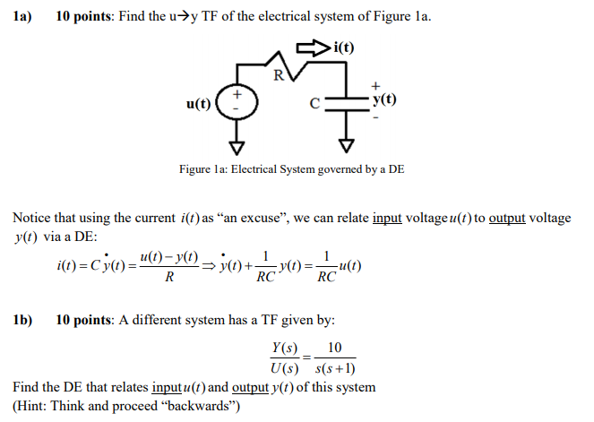 Solved la) 10 points: Find the u→y TF of the electrical | Chegg.com
