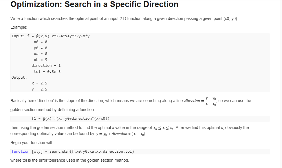 Solved Write a function which searches the optimal point of | Chegg.com