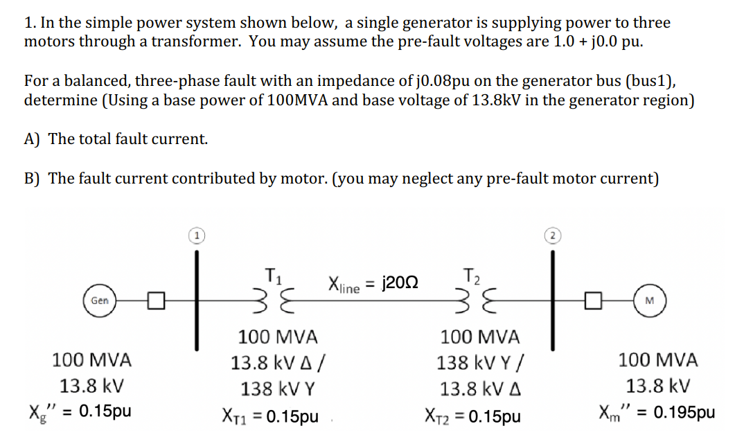 Solved 1. In the simple power system shown below, a single | Chegg.com