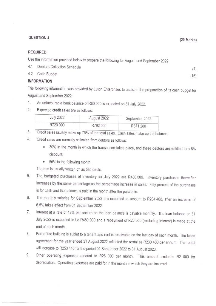Solved QUESTION 4 (20 Marks) REQUIRED Use the information | Chegg.com