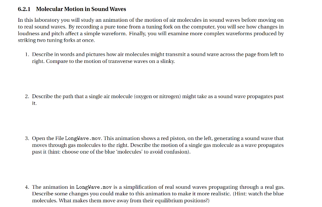  Molecular Motion in Sound Waves In this 
