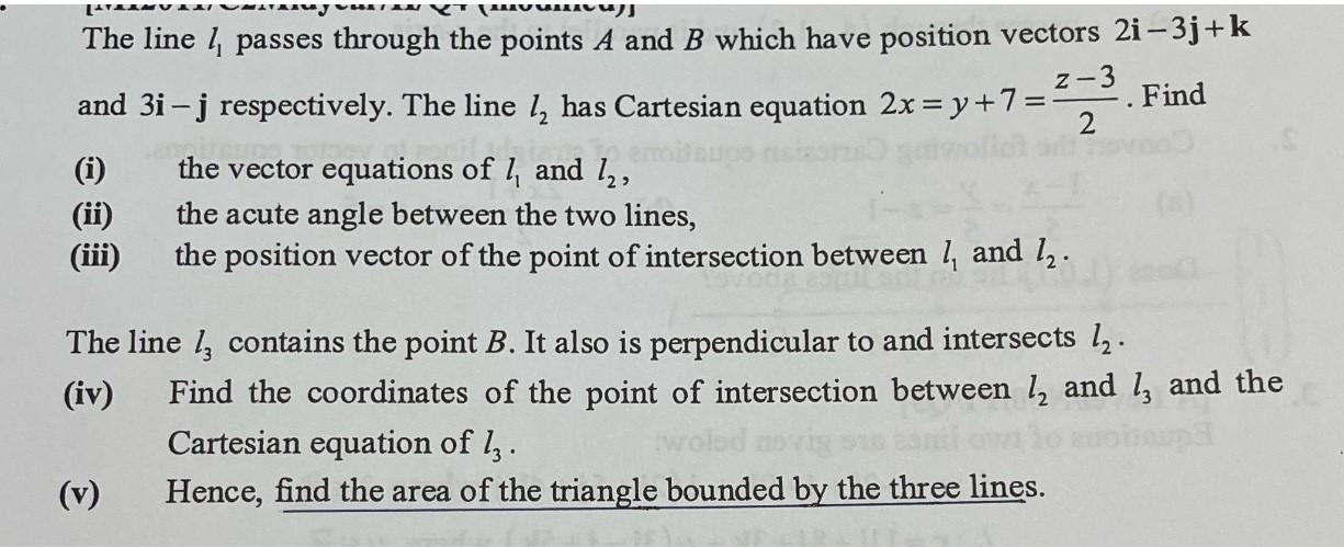 Solved The Line L1 Passes Through The Points A And B Which | Chegg.com