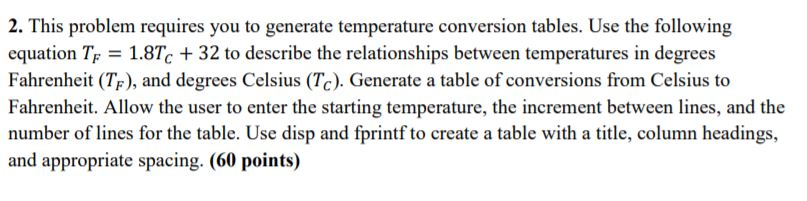 Solved 2. This problem requires you to generate temperature | Chegg.com