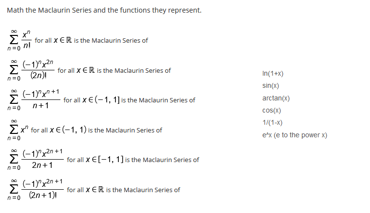 Solved Math the Maclaurin Series and the functions they | Chegg.com