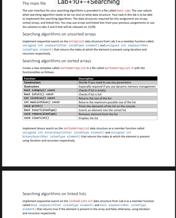 The main file Lab+10+-+Searching The user interface | Chegg.com