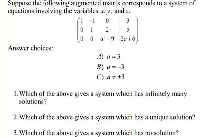 Solved Suppose the following augmented matrix corresponds to | Chegg.com