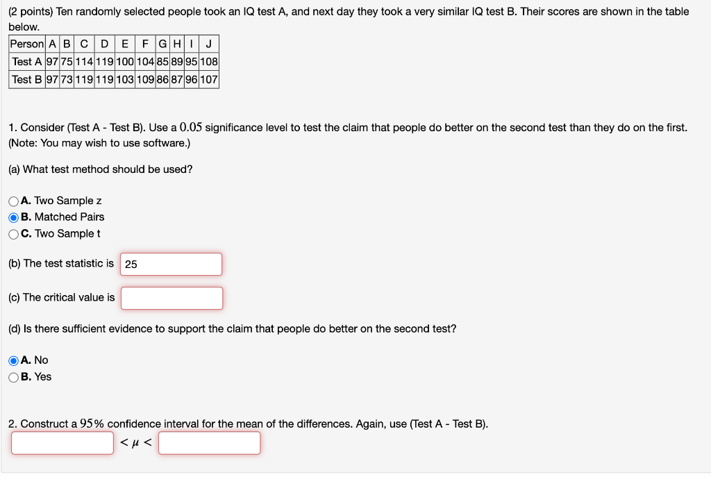 Solved (2 Points) Ten Randomly Selected People Took An IQ | Chegg.com