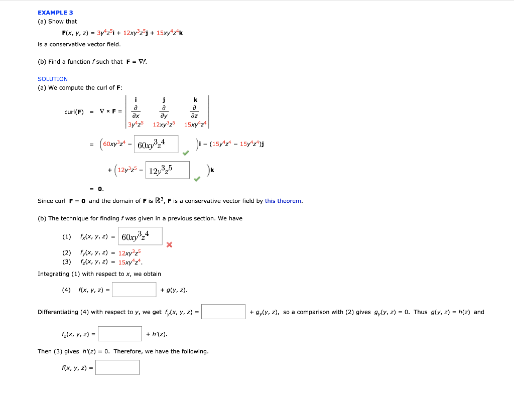 Solved EXAMPLE 3 (a) Show that F(x, y, z) = 3y z5i + 12xyzj | Chegg.com