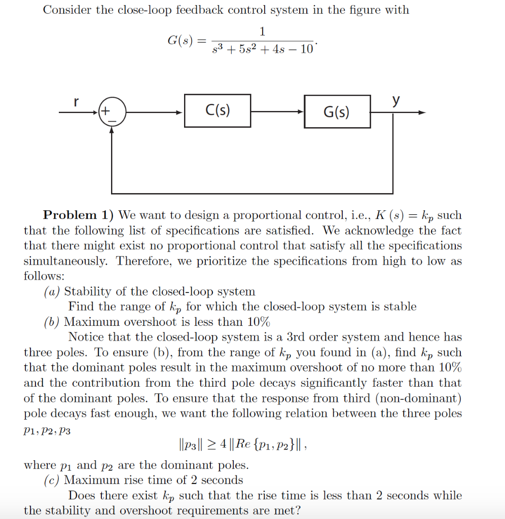 Solved Consider the close-loop feedback control system in | Chegg.com