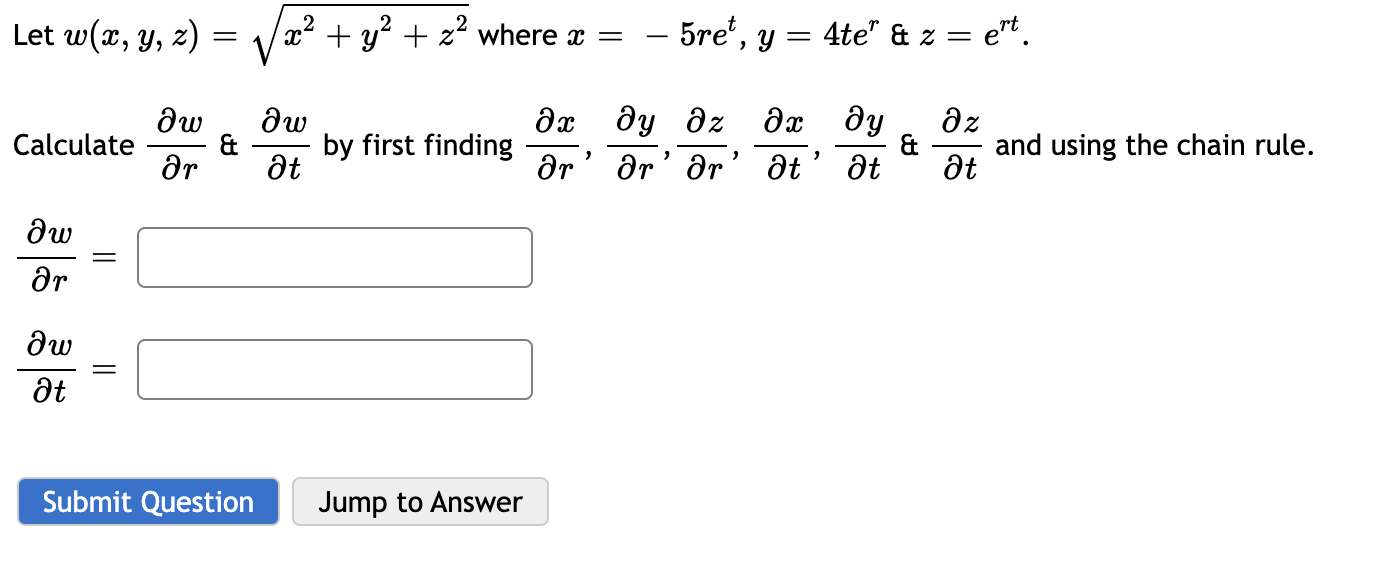 Solved Calculate ∂r∂w&∂t∂w by first finding | Chegg.com