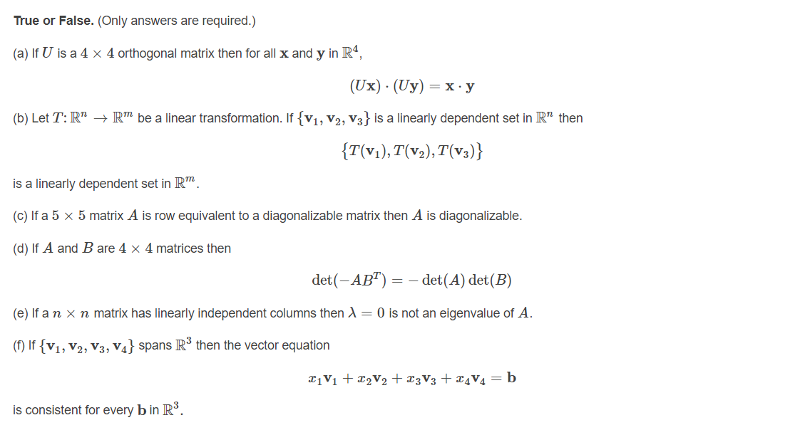 True Or False Only Answers Are Required A If U Chegg Com