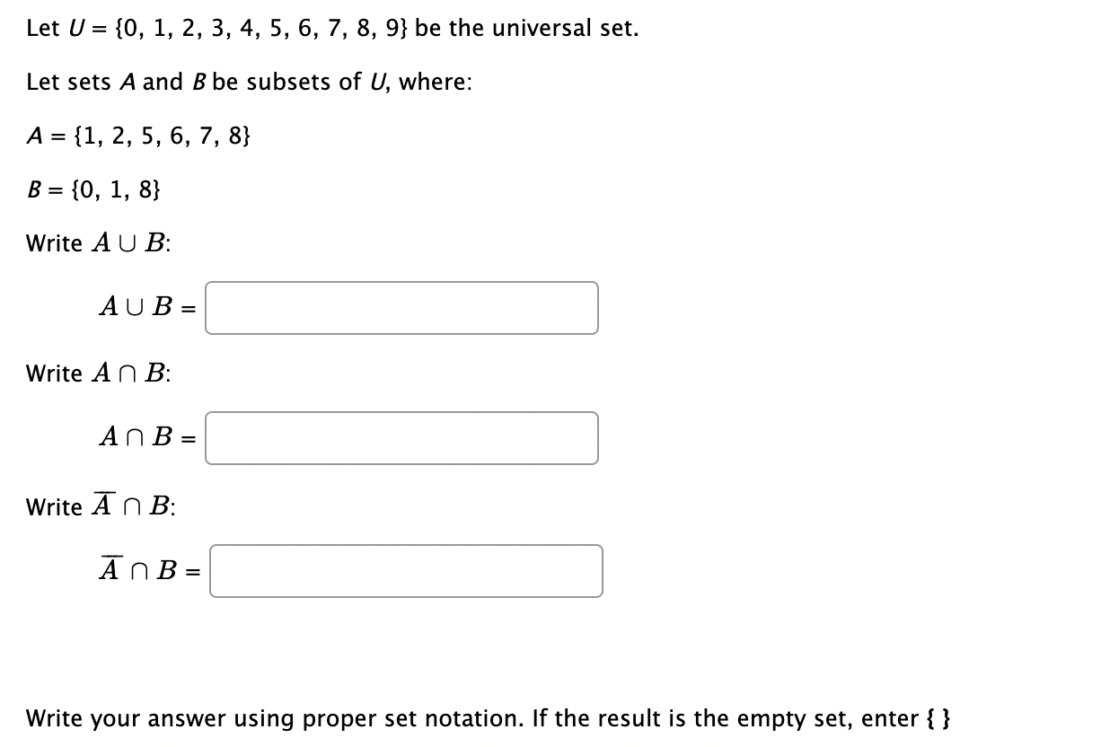 Solved Let U={0,1,2,3,4,5,6,7,8,9} Be The Universal Set. Let | Chegg.com