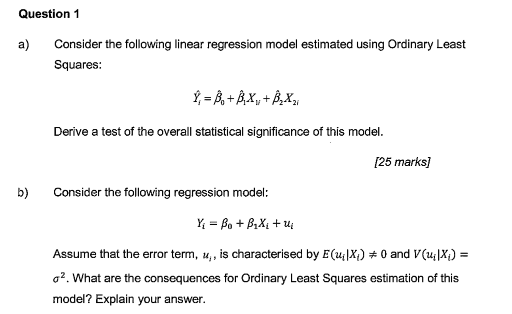 Solved Question 1 a) Consider the following linear | Chegg.com