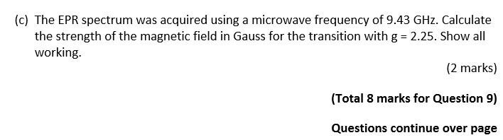 Question 9. An S = 12 EPR spectrum of the | Chegg.com