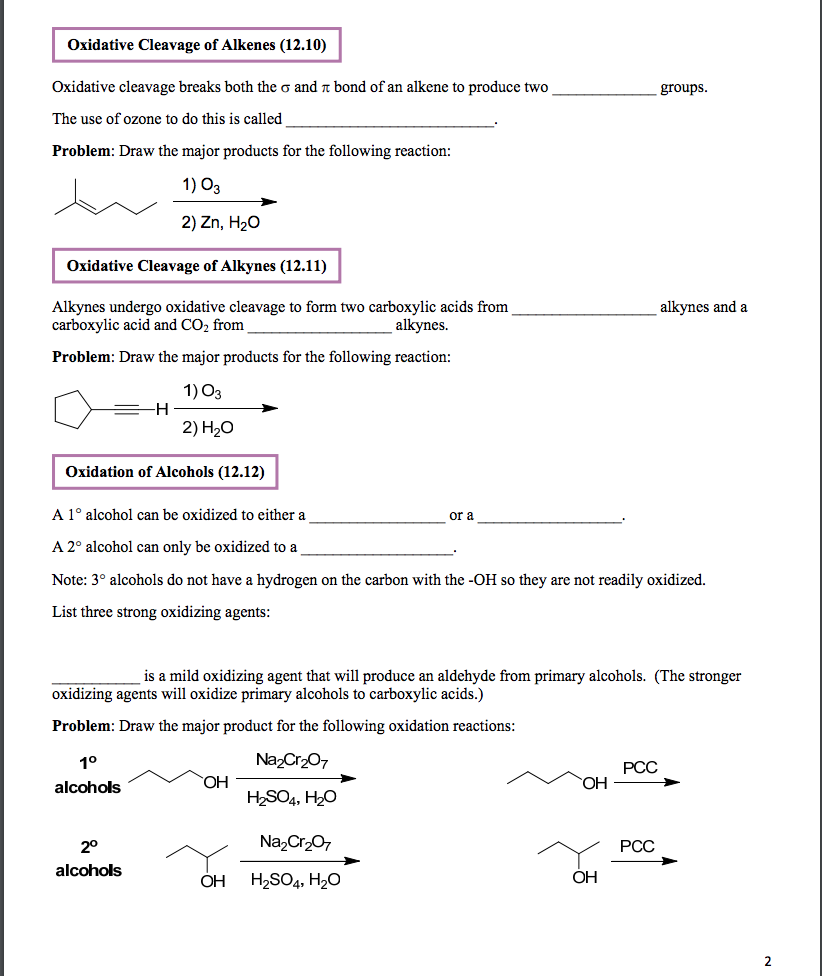 Solved Oxidative Cleavage of Alkenes (12.10) groups. | Chegg.com