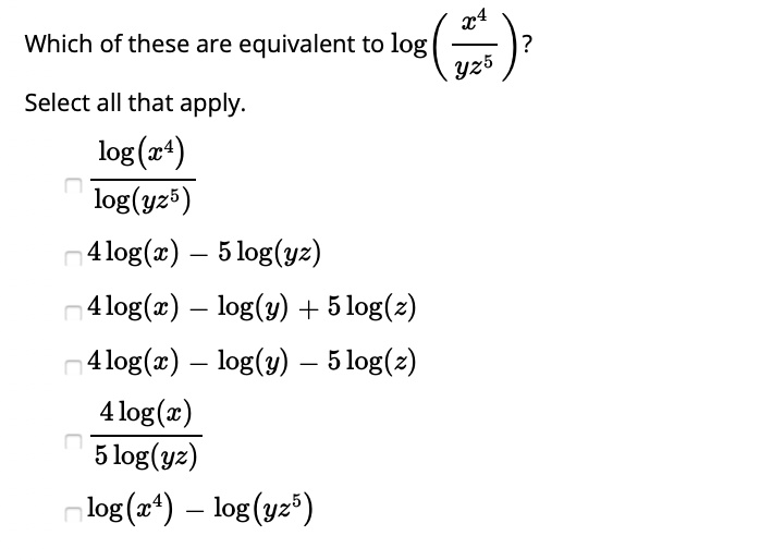 Solved 24 Which of these are equivalent to log ( ? y25 | Chegg.com