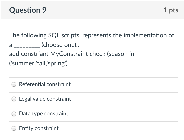 Solved Question 9 1 pts The following SQL scripts, | Chegg.com
