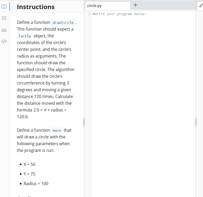 Solved 0 Instructions circle.py + 1 #Write your program | Chegg.com