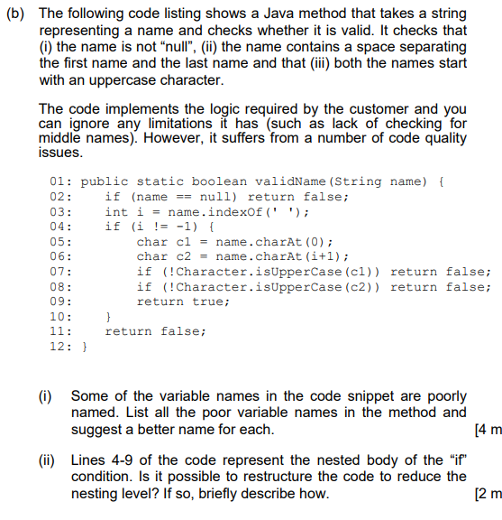 Solved (b) The following code listing shows a Java method | Chegg.com