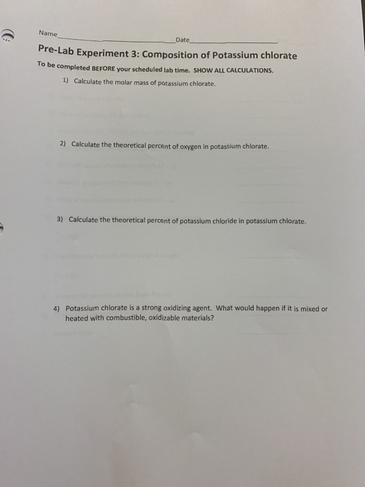 decomposition of potassium chlorate experiment