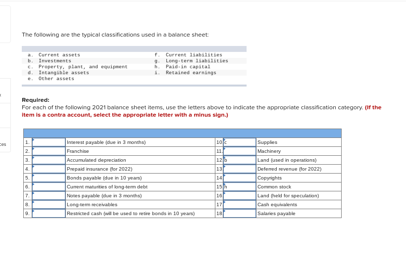 Solved The following are the typical classifications used in