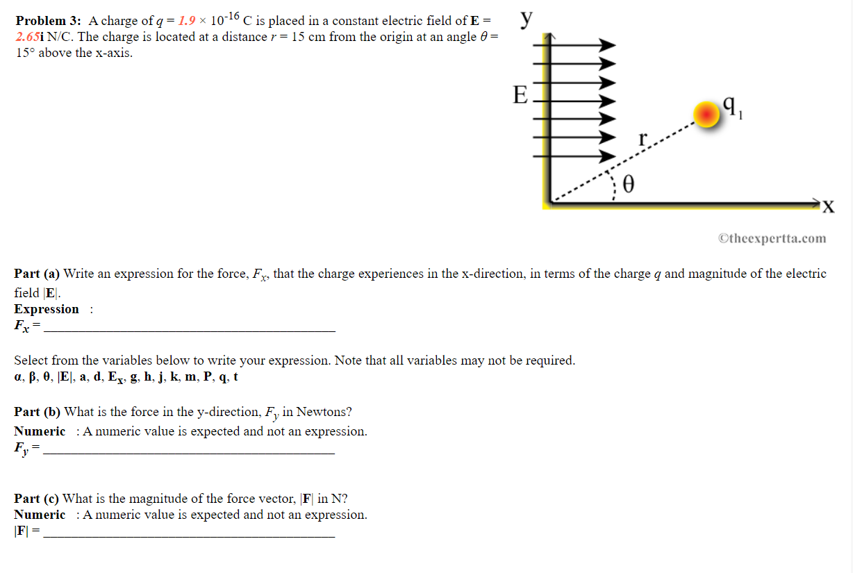 Solved Problem 3: A charge of q=1.9×10−16C is placed in a | Chegg.com