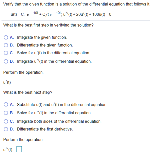 Solved Verify That The Given Function Is A Solution Of The | Chegg.com