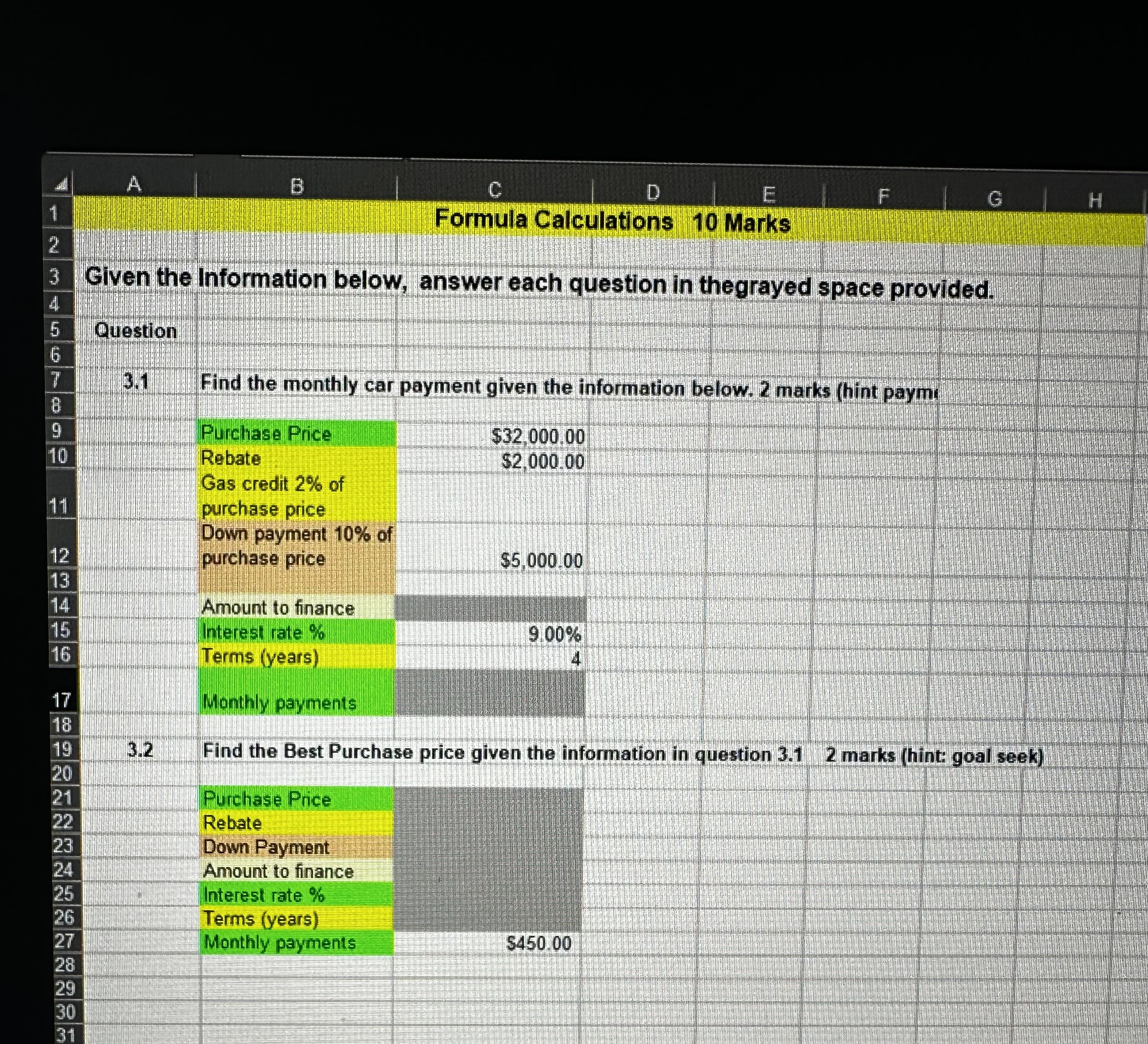 Solved Excel Exercise: Formulas | Chegg.com
