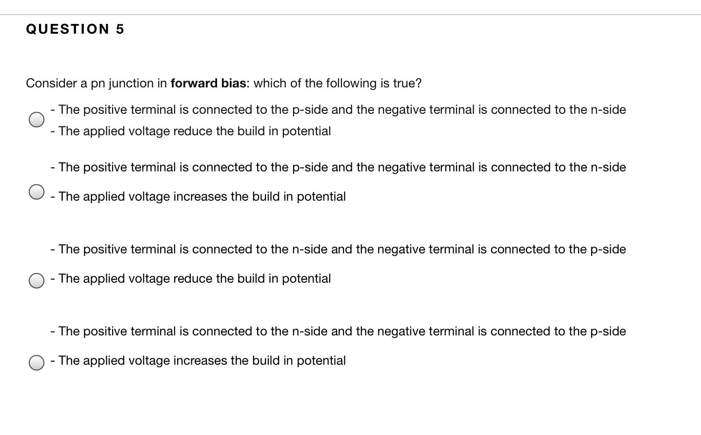 Solved QUESTION 5 Consider a pn junction in forward bias: | Chegg.com