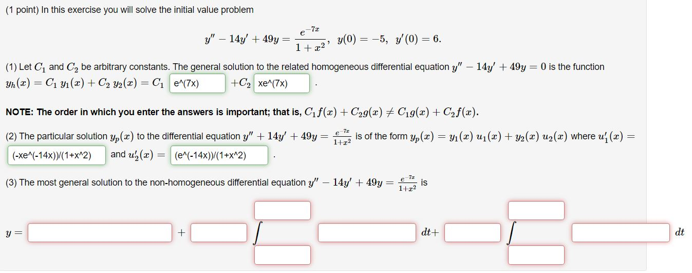 Solved (1 point) In this exercise you will solve the initial | Chegg.com
