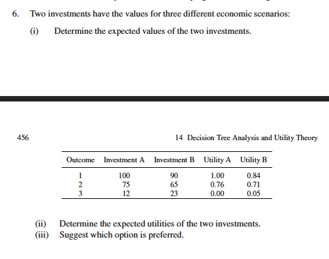 Solved 6. Two investments have the values for three | Chegg.com