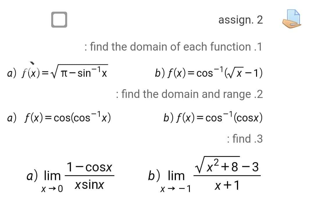Solved assign. 2 : find the domain of each function . 1 a) | Chegg.com