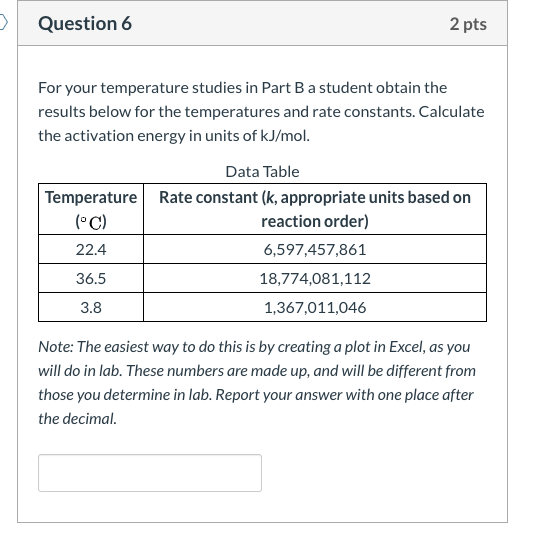 Solved Question 6 2 pts For your temperature studies in Part | Chegg.com