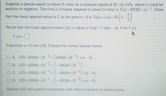 Solved Suppose A Person Wants To Travel D Miles At A Cons Chegg Com