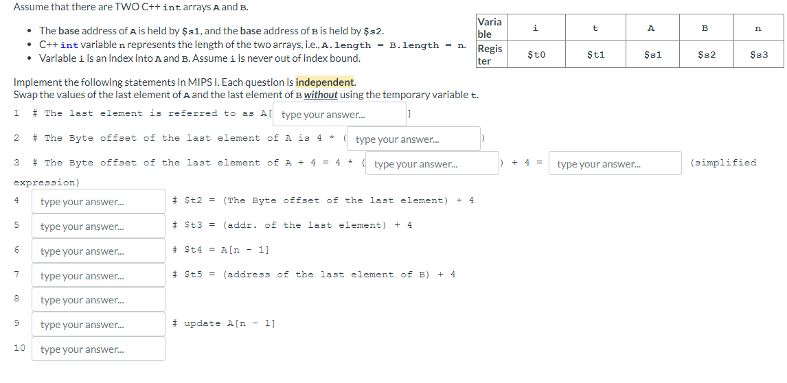 Solved Assume that there are TWO C++ int arrays A and B. - | Chegg.com