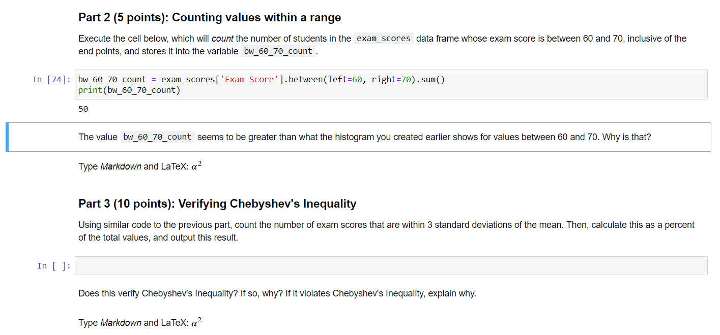 Part 2 (5 points): Counting values within a range end | Chegg.com