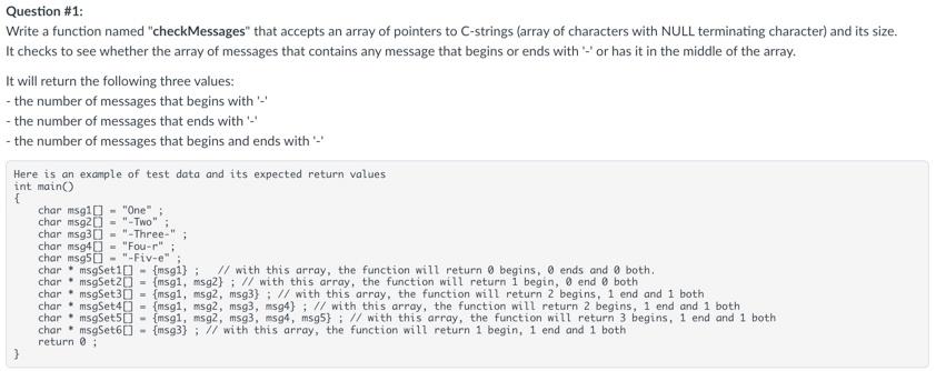 Solved Question \#1: Write a function named "checkMessages" | Chegg.com