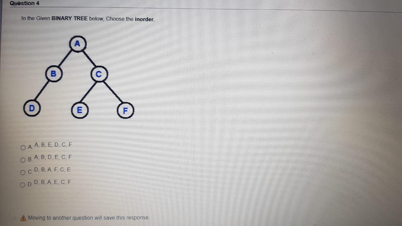 Solved Question 4 In the Given BINARY TREE below. Choose the | Chegg.com
