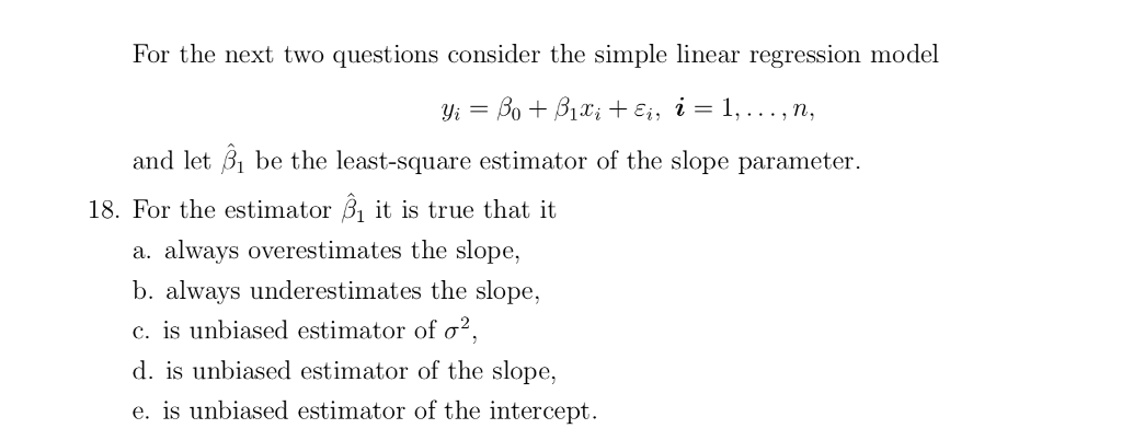Solved For the next two questions consider the simple linear | Chegg.com
