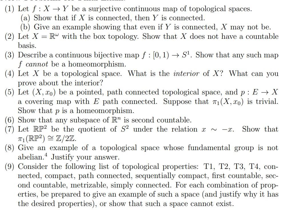 Solved (1) Let fX→Y be a surjective continuous map of