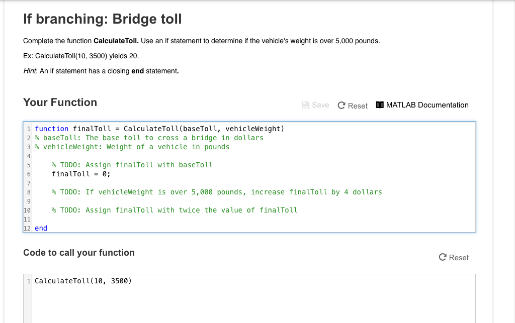 Solved If branching: Bridge toll Complete the function Chegg com