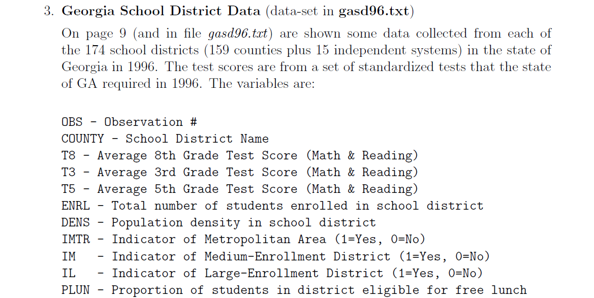 3. Georgia School District Data (data-set in | Chegg.com