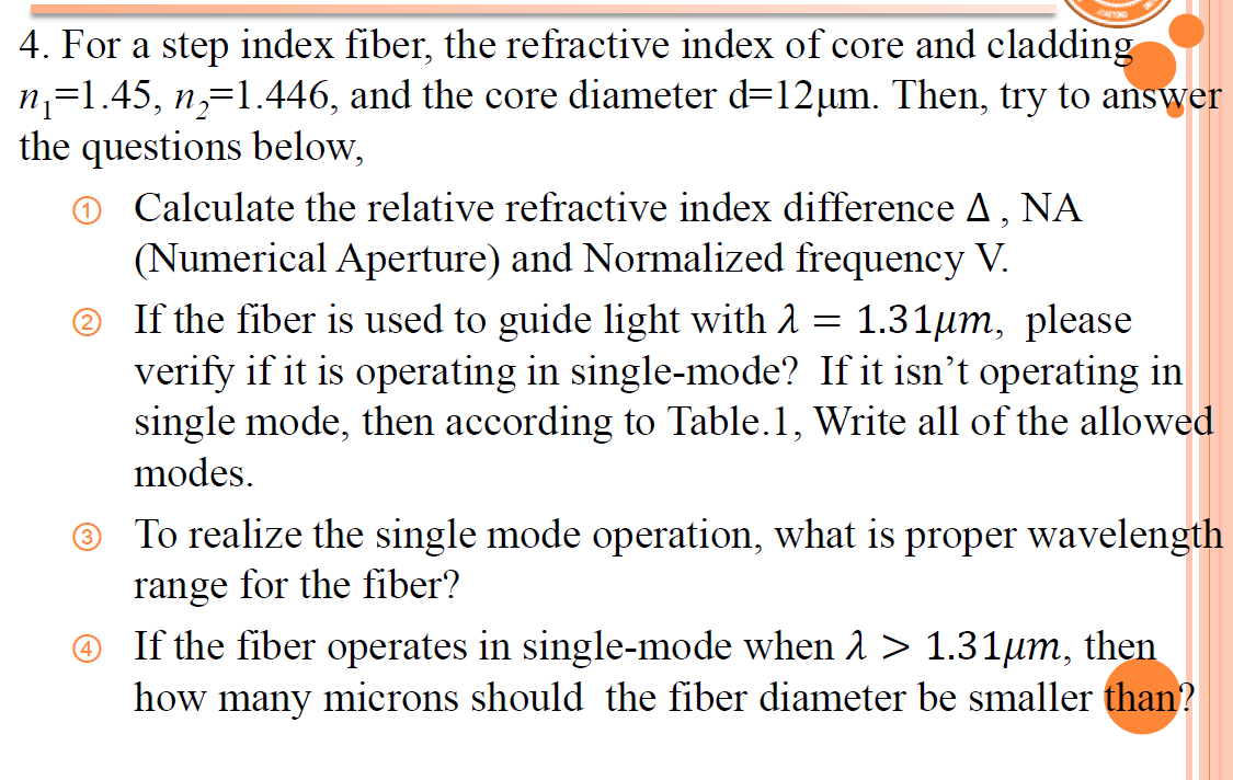 Solved 4. For a step index fiber, the refractive index of | Chegg.com