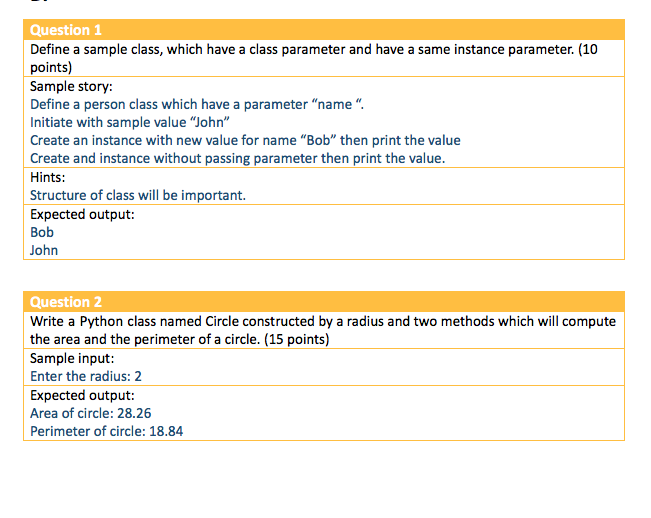 Solved Question 1 Define a sample class, which have a class | Chegg.com