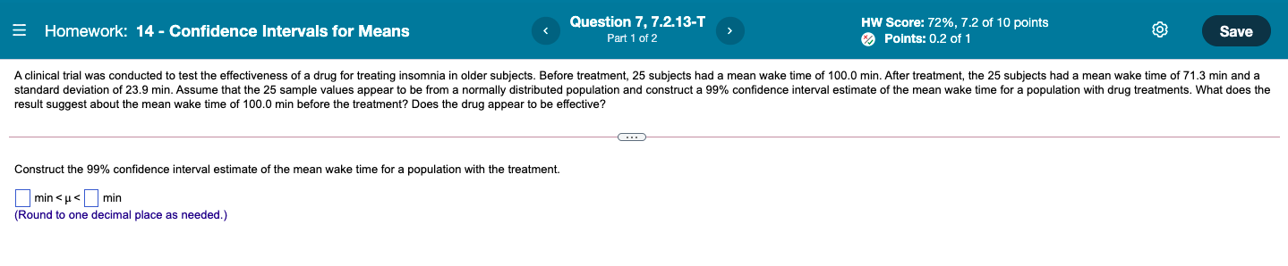 Solved = Homework: 14 - Confidence Intervals for Means | Chegg.com
