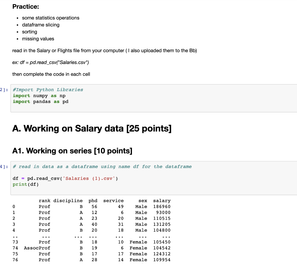 Solved Practice: . some statistics operations • dataframe | Chegg.com