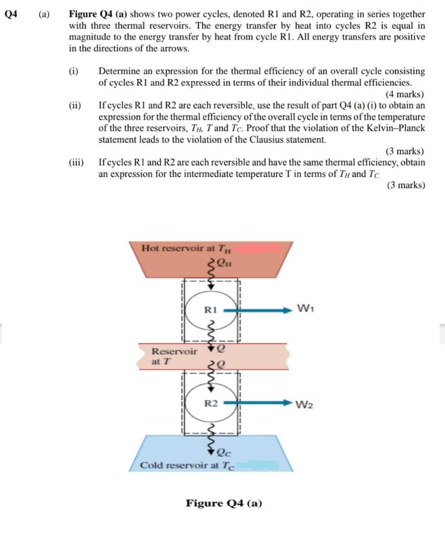 Solved (a) Figure Q4 (a) shows two power cycles, denoted RI | Chegg.com