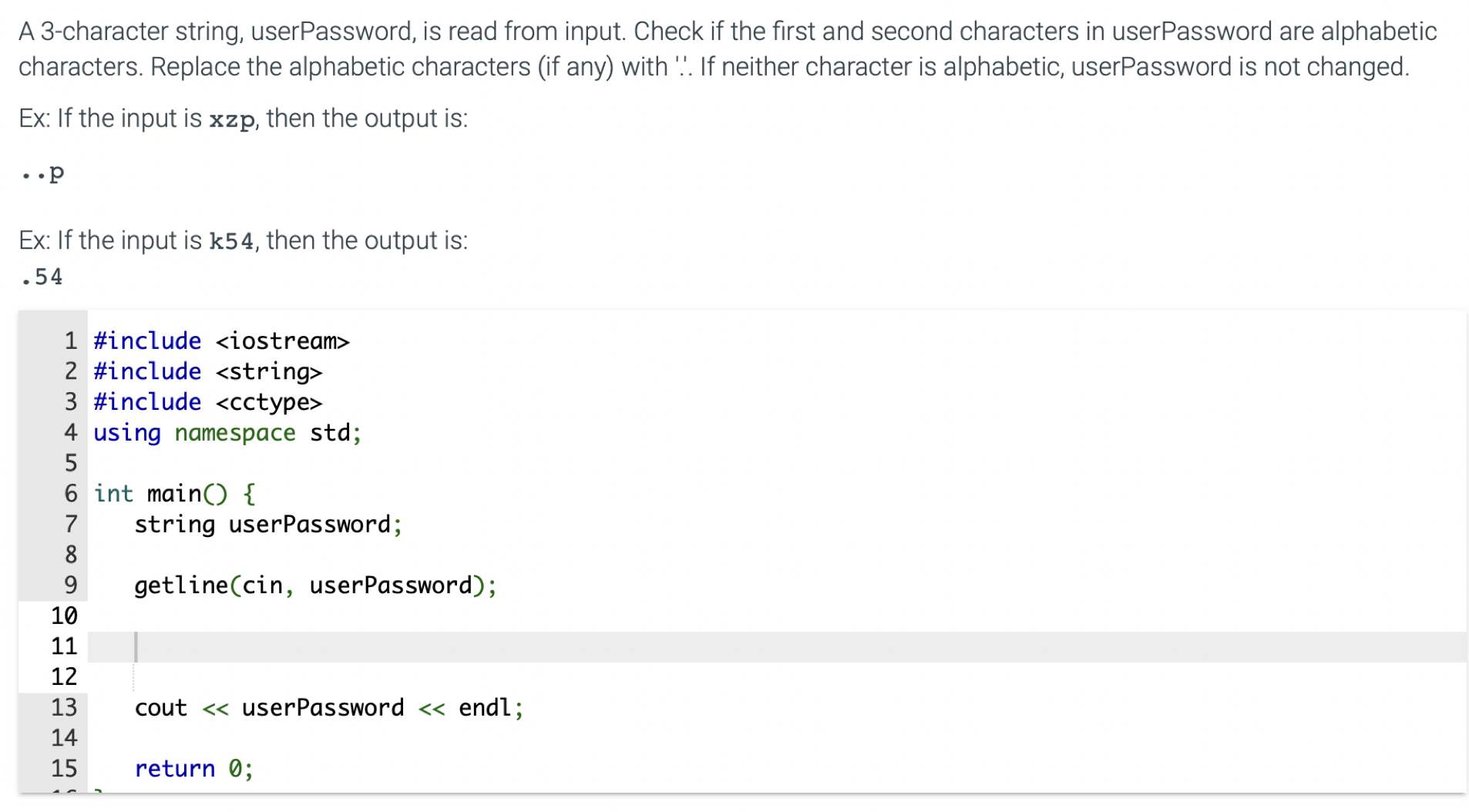 Solved A 3-character string, userPassword, is read from | Chegg.com