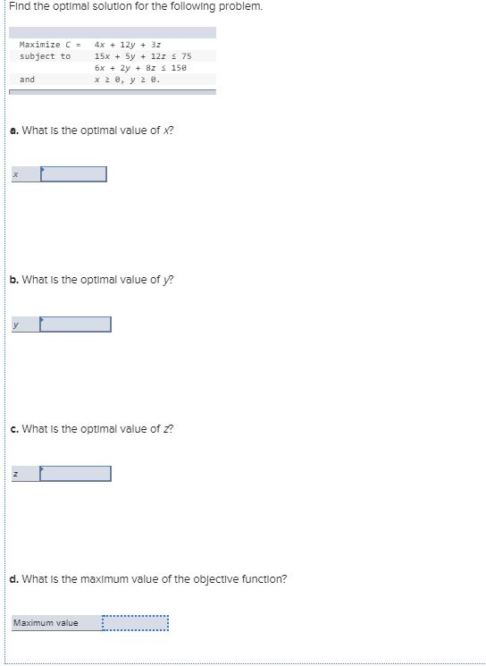 Solved Find the optimal solution for the following problem. | Chegg.com