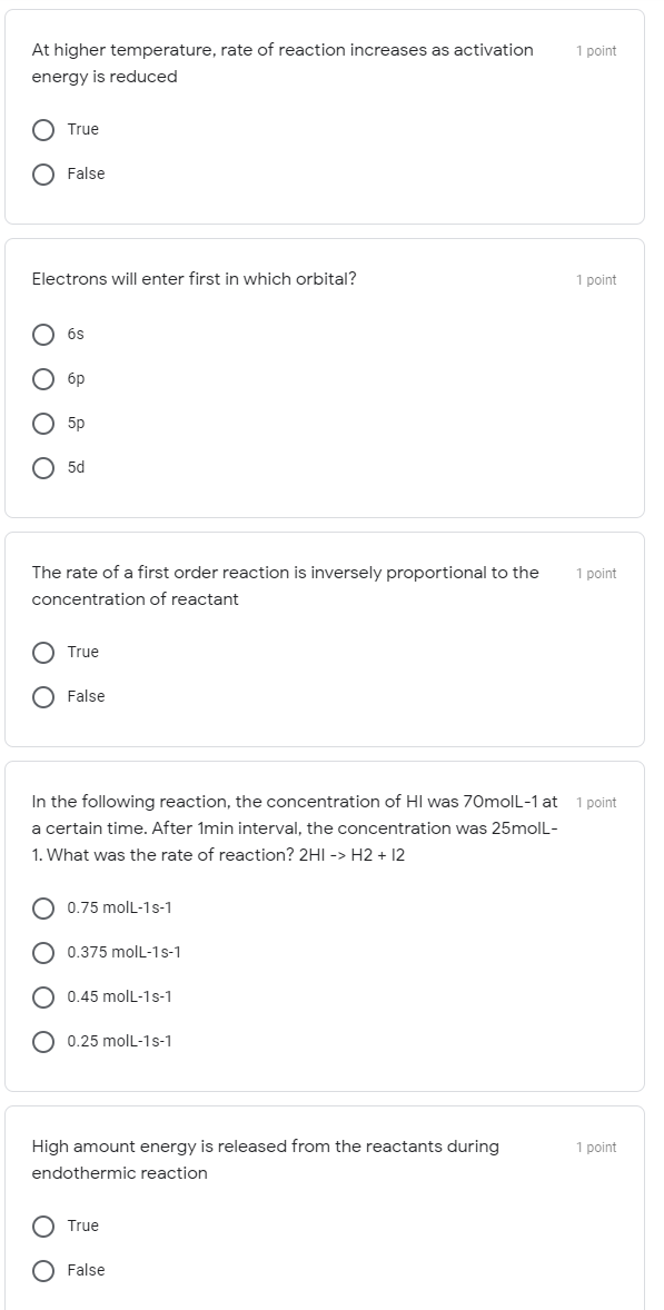 Solved 1 point At higher temperature, rate of reaction | Chegg.com